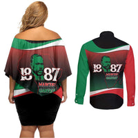 Marcus Garvey 1887 Couples Matching Off Shoulder Short Dress and Long Sleeve Button Shirt African Map Curves Style - Wonder Print Shop