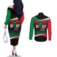 Marcus Garvey 1887 Couples Matching Off The Shoulder Long Sleeve Dress and Long Sleeve Button Shirt African Map Curves Style - Wonder Print Shop