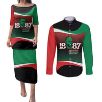 Marcus Garvey 1887 Couples Matching Puletasi and Long Sleeve Button Shirt African Map Curves Style - Wonder Print Shop