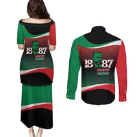 Marcus Garvey 1887 Couples Matching Puletasi and Long Sleeve Button Shirt African Map Curves Style - Wonder Print Shop