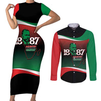 Marcus Garvey 1887 Couples Matching Short Sleeve Bodycon Dress and Long Sleeve Button Shirt African Map Curves Style - Wonder Print Shop