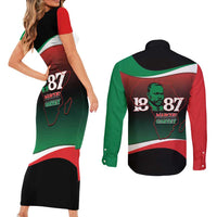 Marcus Garvey 1887 Couples Matching Short Sleeve Bodycon Dress and Long Sleeve Button Shirt African Map Curves Style - Wonder Print Shop