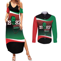 Marcus Garvey 1887 Couples Matching Summer Maxi Dress and Long Sleeve Button Shirt African Map Curves Style - Wonder Print Shop