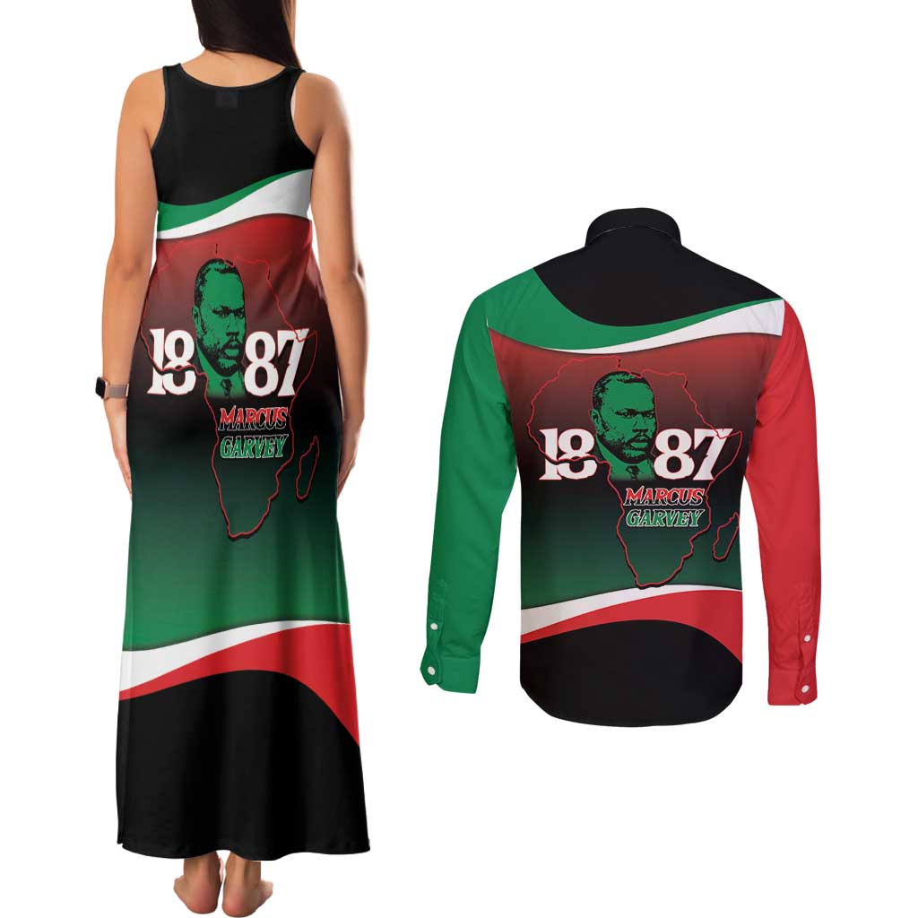 Marcus Garvey 1887 Couples Matching Tank Maxi Dress and Long Sleeve Button Shirt African Map Curves Style - Wonder Print Shop