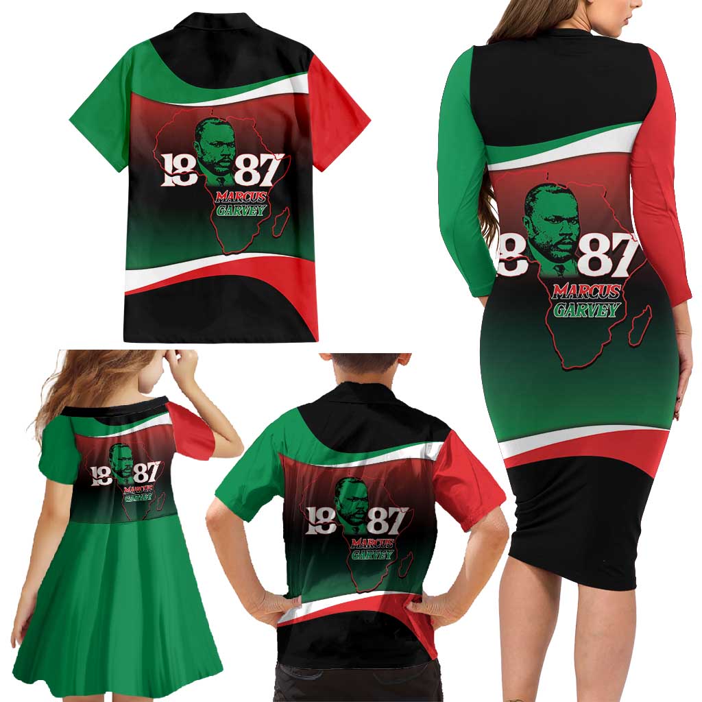 Marcus Garvey 1887 Family Matching Long Sleeve Bodycon Dress and Hawaiian Shirt African Map Curves Style - Wonder Print Shop