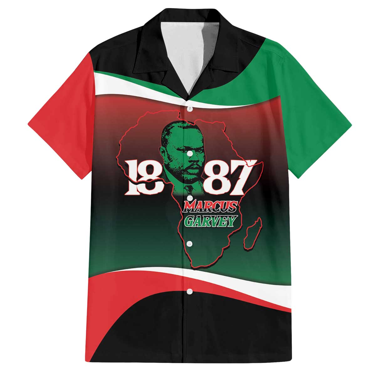 Marcus Garvey 1887 Family Matching Off The Shoulder Long Sleeve Dress and Hawaiian Shirt African Map Curves Style - Wonder Print Shop