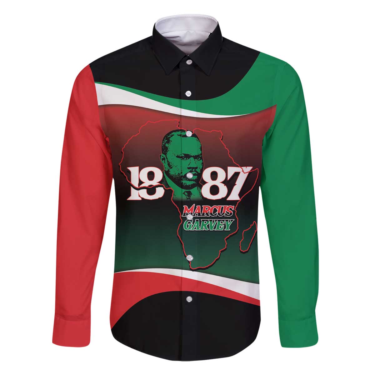 Marcus Garvey 1887 Family Matching Off The Shoulder Long Sleeve Dress and Hawaiian Shirt African Map Curves Style - Wonder Print Shop