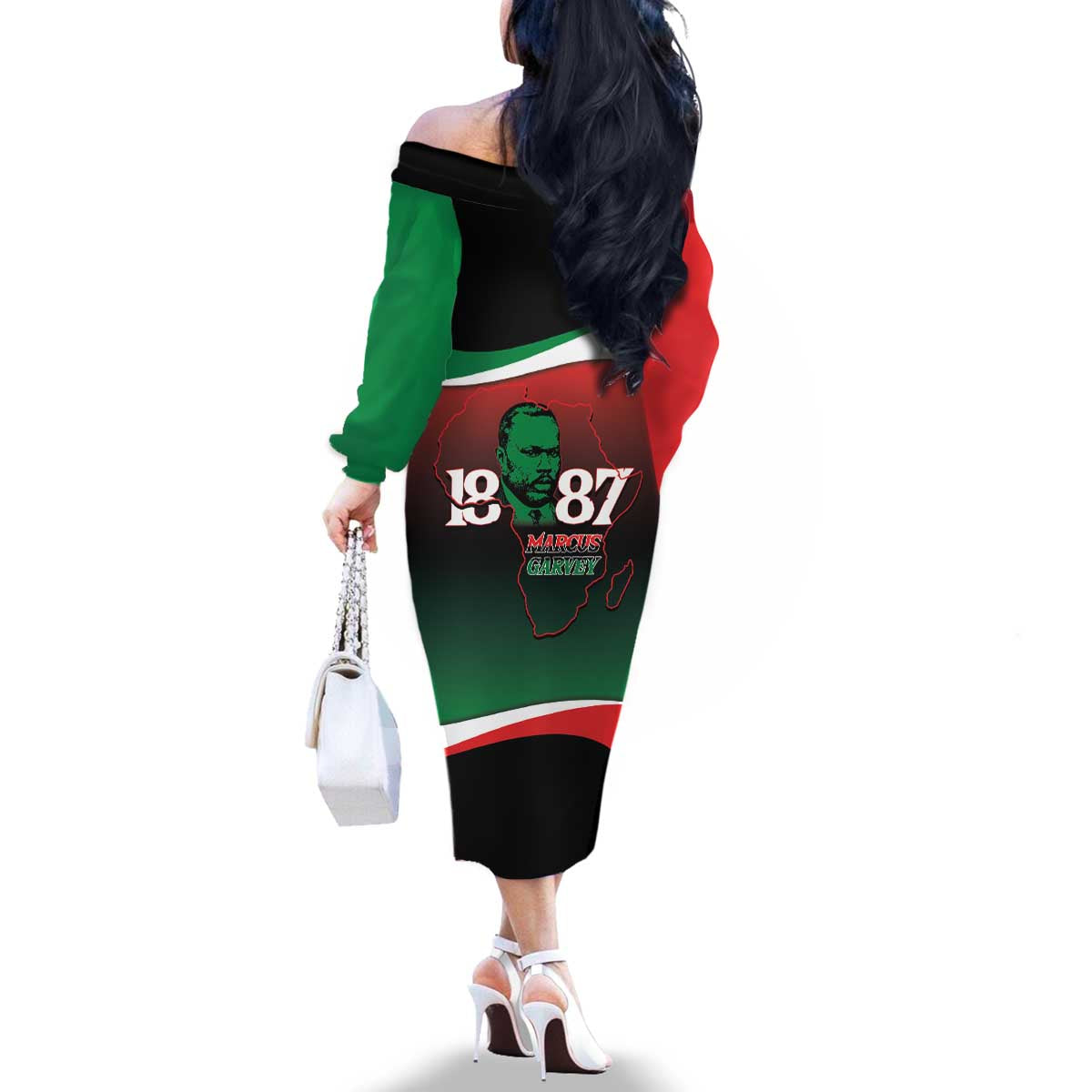 Marcus Garvey 1887 Family Matching Off The Shoulder Long Sleeve Dress and Hawaiian Shirt African Map Curves Style - Wonder Print Shop