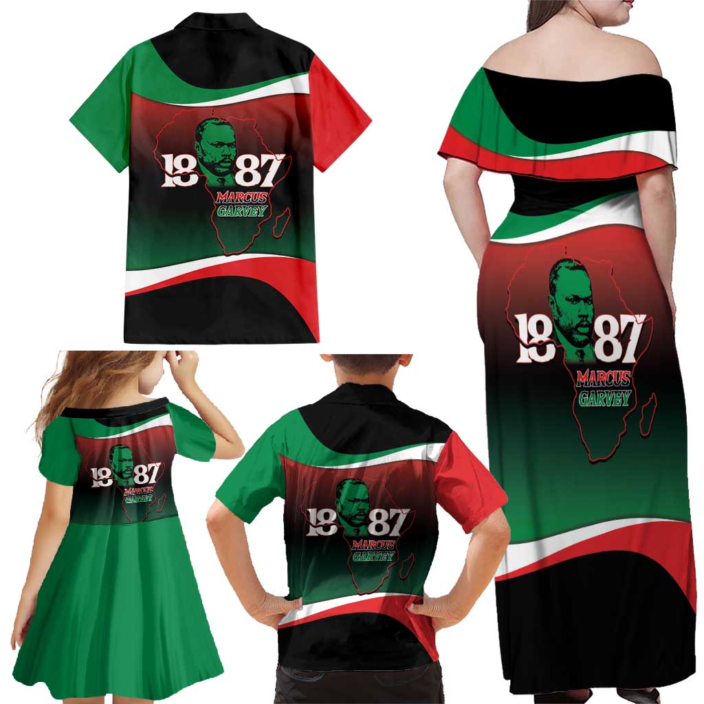 Marcus Garvey 1887 Family Matching Off Shoulder Maxi Dress and Hawaiian Shirt African Map Curves Style - Wonder Print Shop
