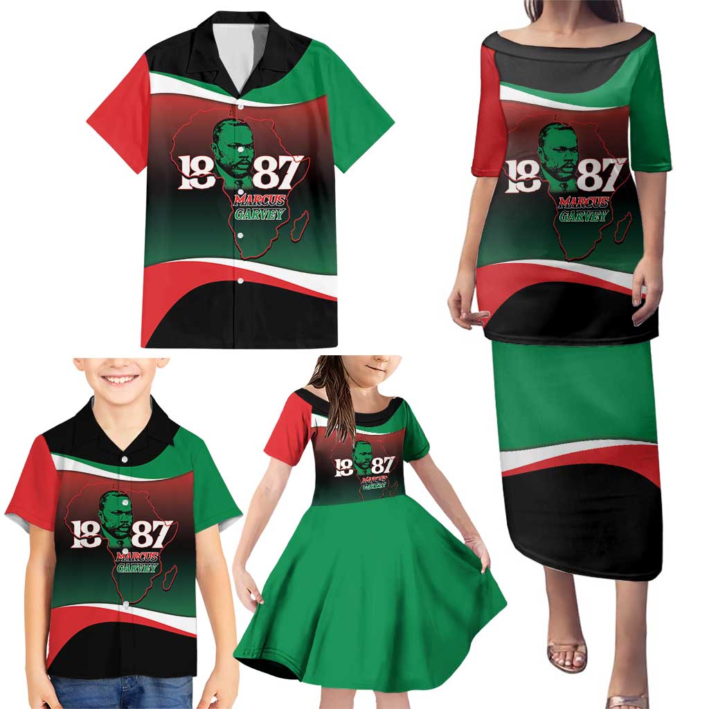 Marcus Garvey 1887 Family Matching Puletasi and Hawaiian Shirt African Map Curves Style - Wonder Print Shop