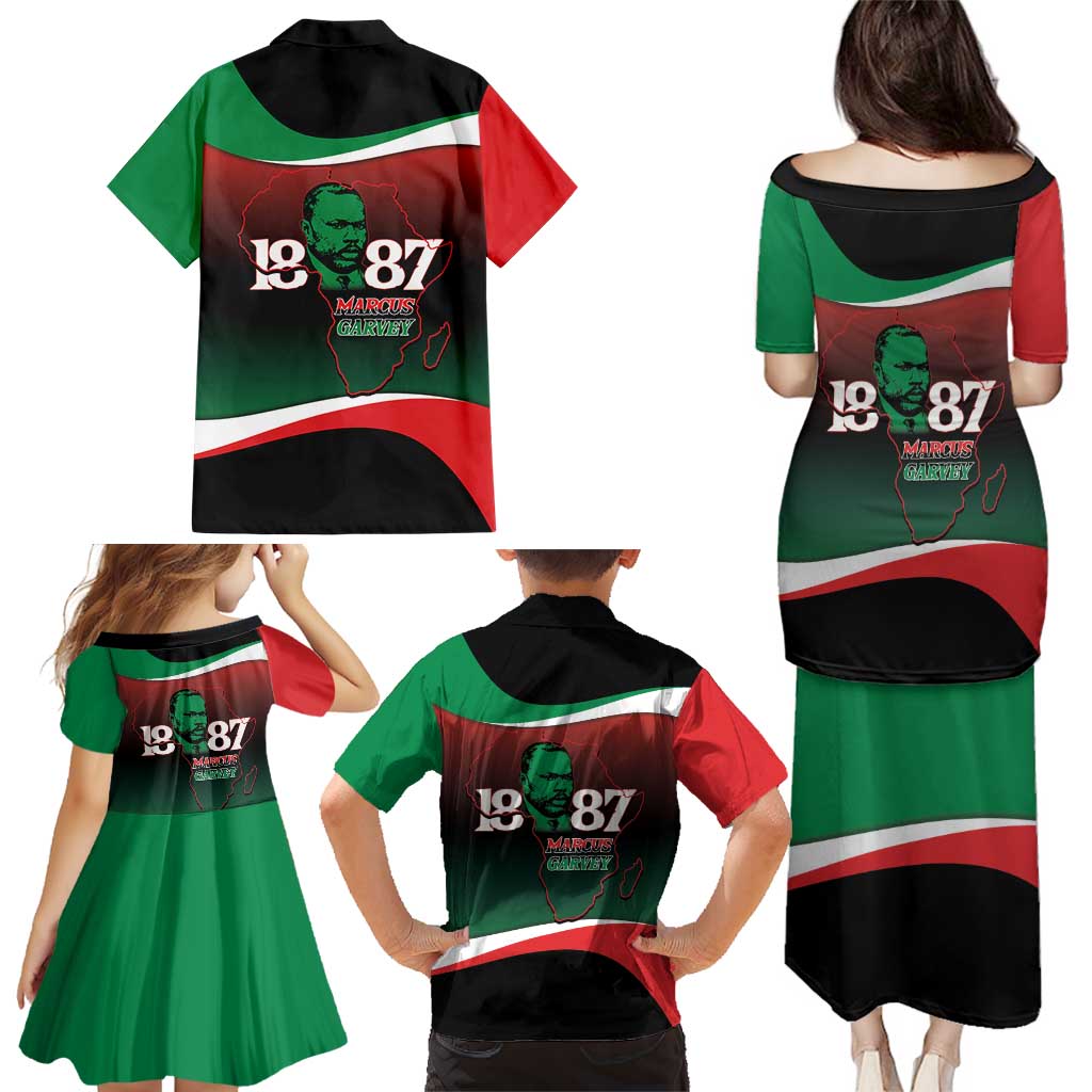 Marcus Garvey 1887 Family Matching Puletasi and Hawaiian Shirt African Map Curves Style - Wonder Print Shop