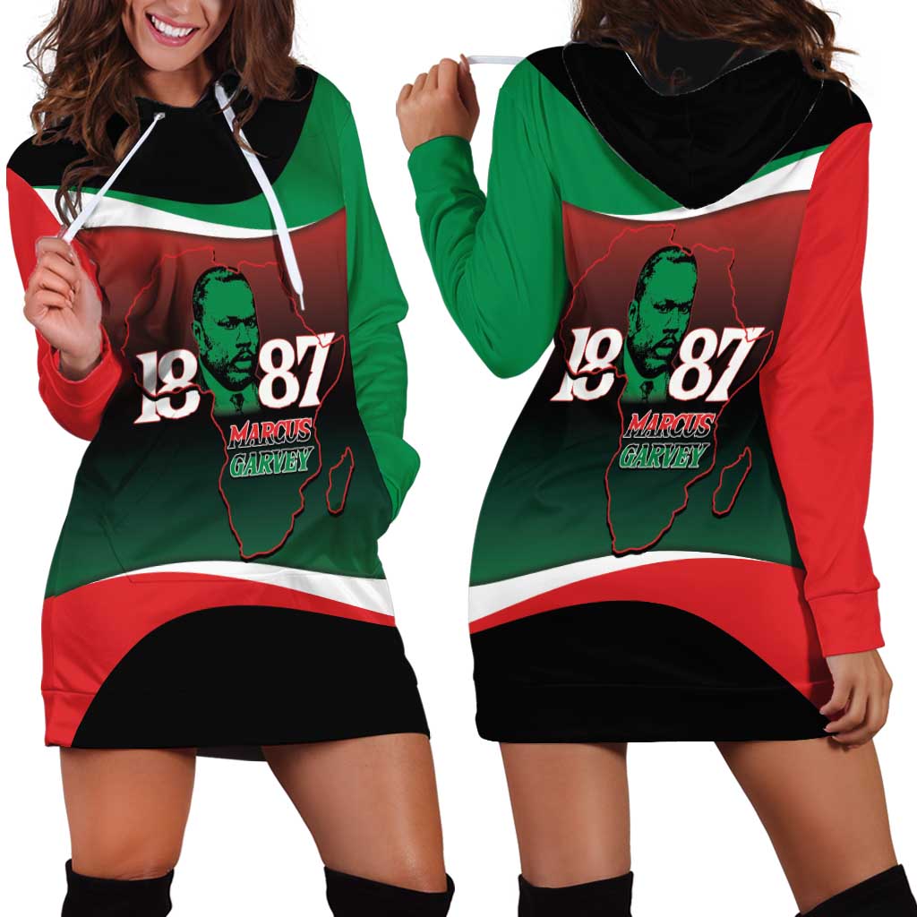 Marcus Garvey 1887 Hoodie Dress African Map Curves Style - Wonder Print Shop