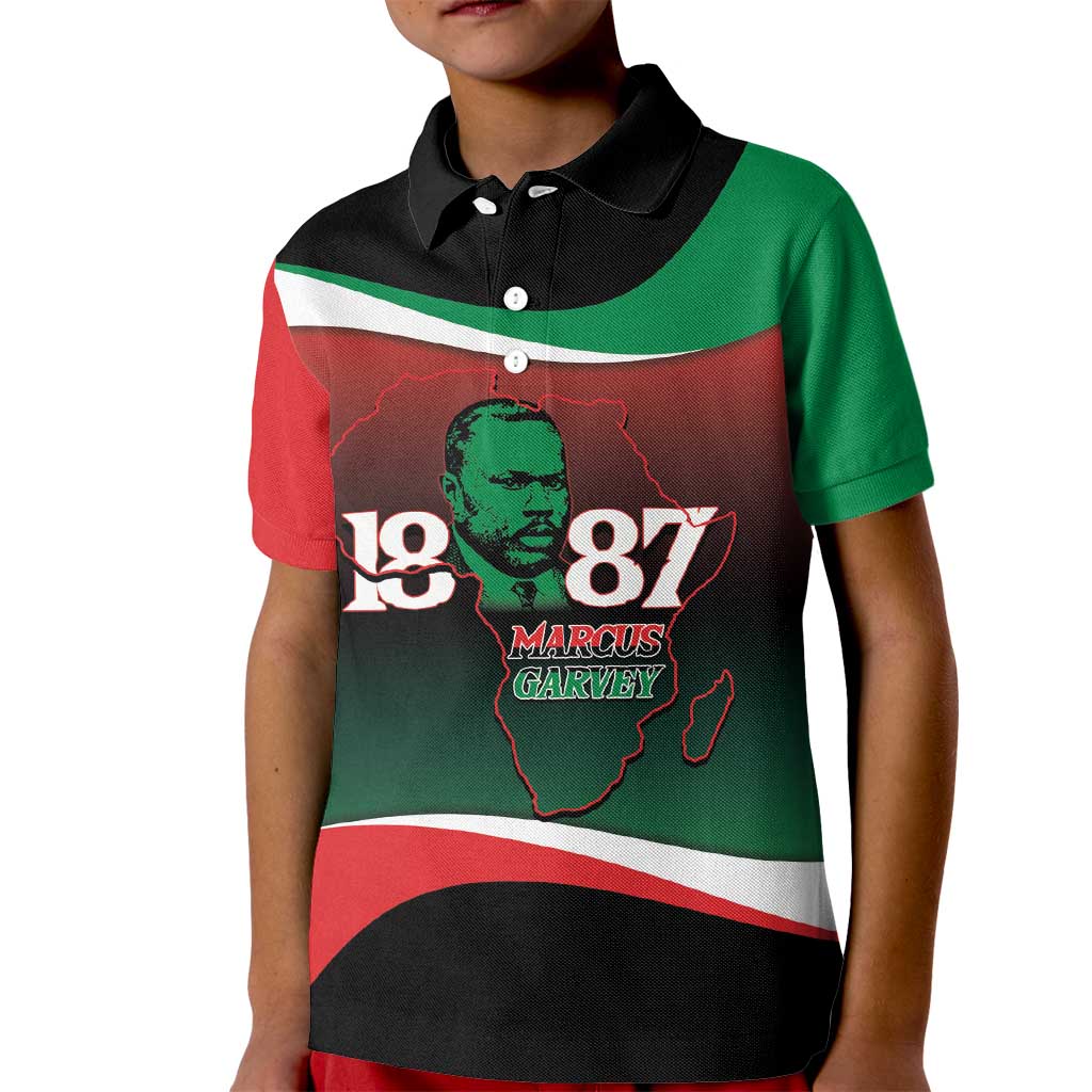 Marcus Garvey 1887 Kid Polo Shirt African Map Curves Style - Wonder Print Shop