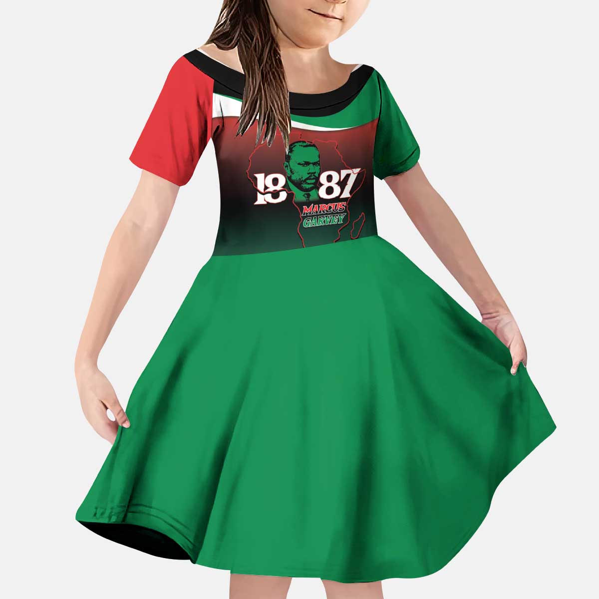 Marcus Garvey 1887 Kid Short Sleeve Dress African Map Curves Style - Wonder Print Shop