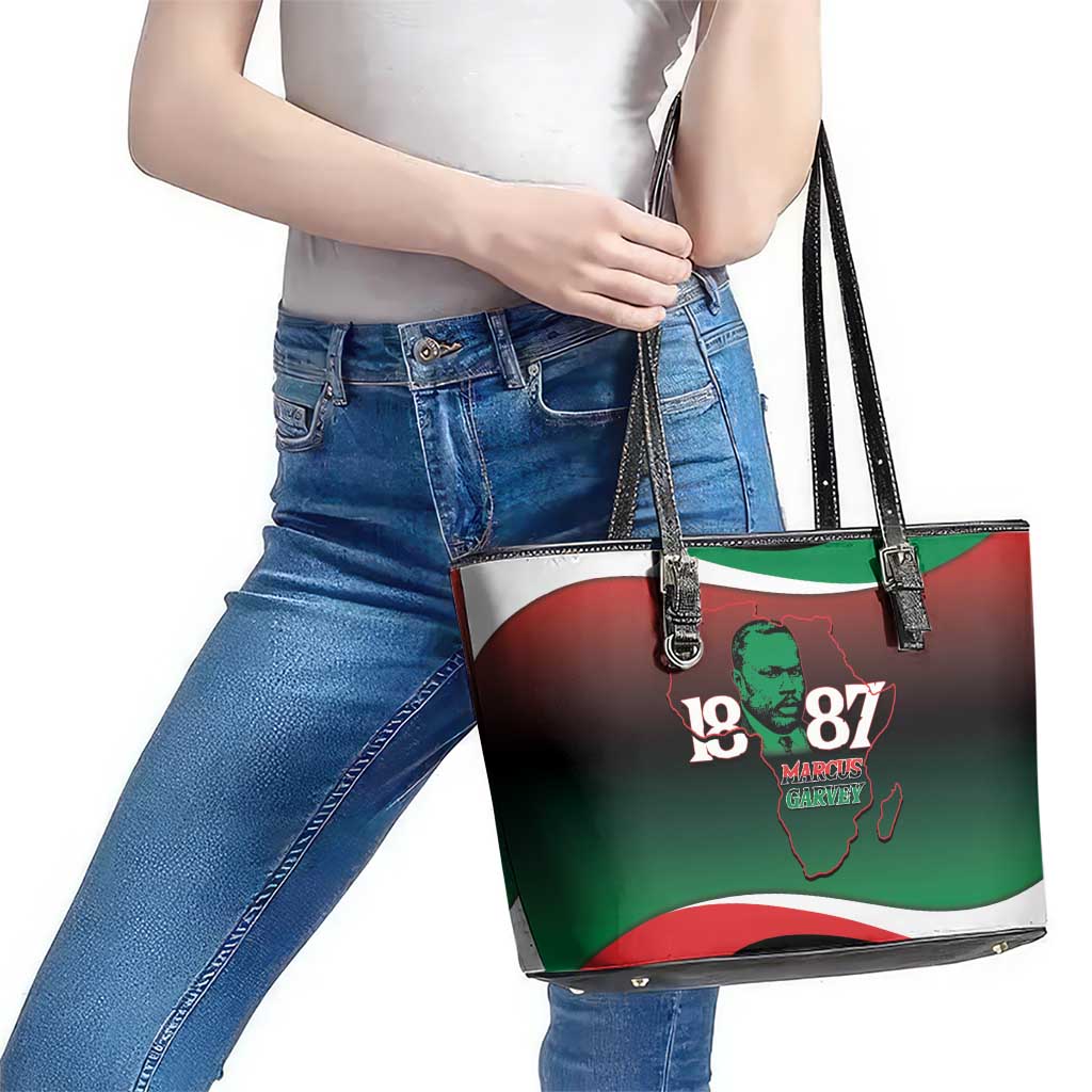Marcus Garvey 1887 Leather Tote Bag African Map Curves Style - Wonder Print Shop
