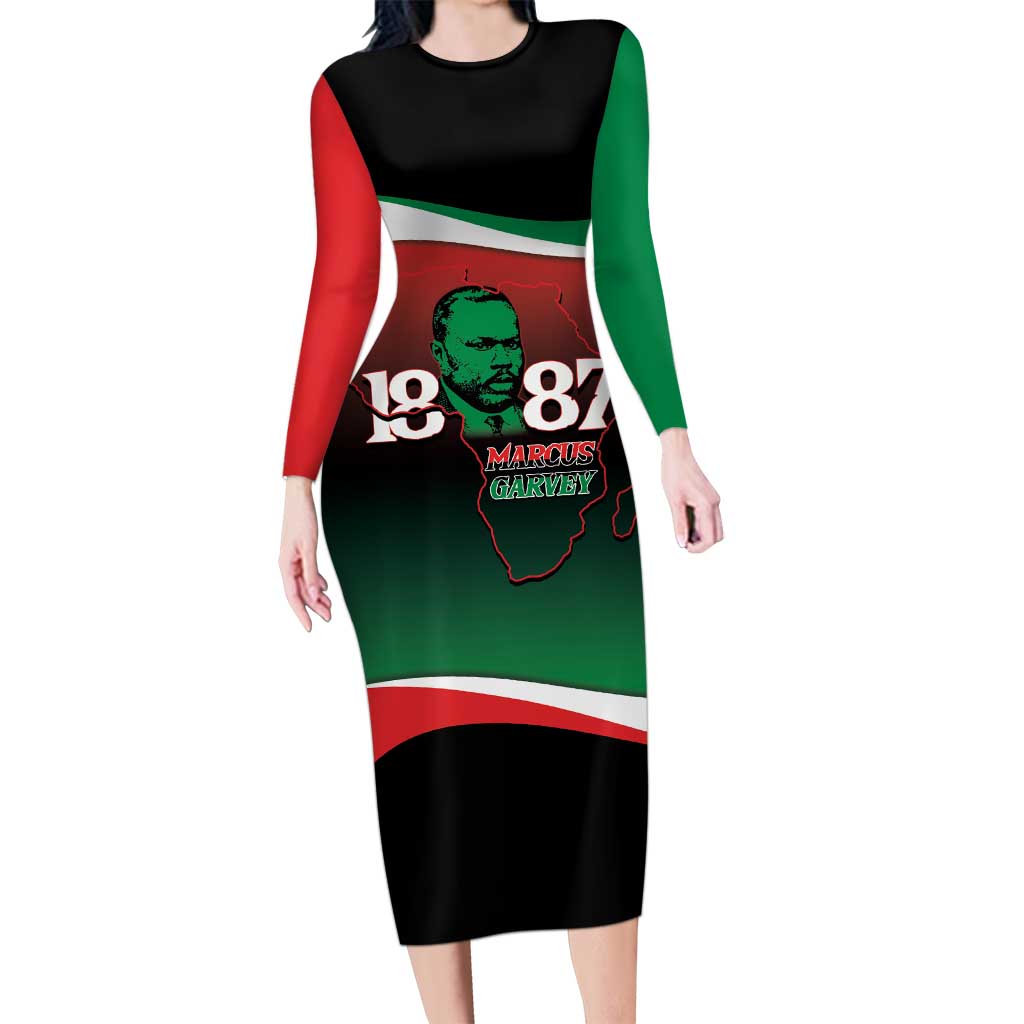 Marcus Garvey 1887 Long Sleeve Bodycon Dress African Map Curves Style - Wonder Print Shop