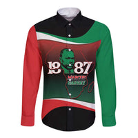 Marcus Garvey 1887 Long Sleeve Button Shirt African Map Curves Style - Wonder Print Shop