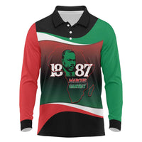 Marcus Garvey 1887 Long Sleeve Polo Shirt African Map Curves Style - Wonder Print Shop