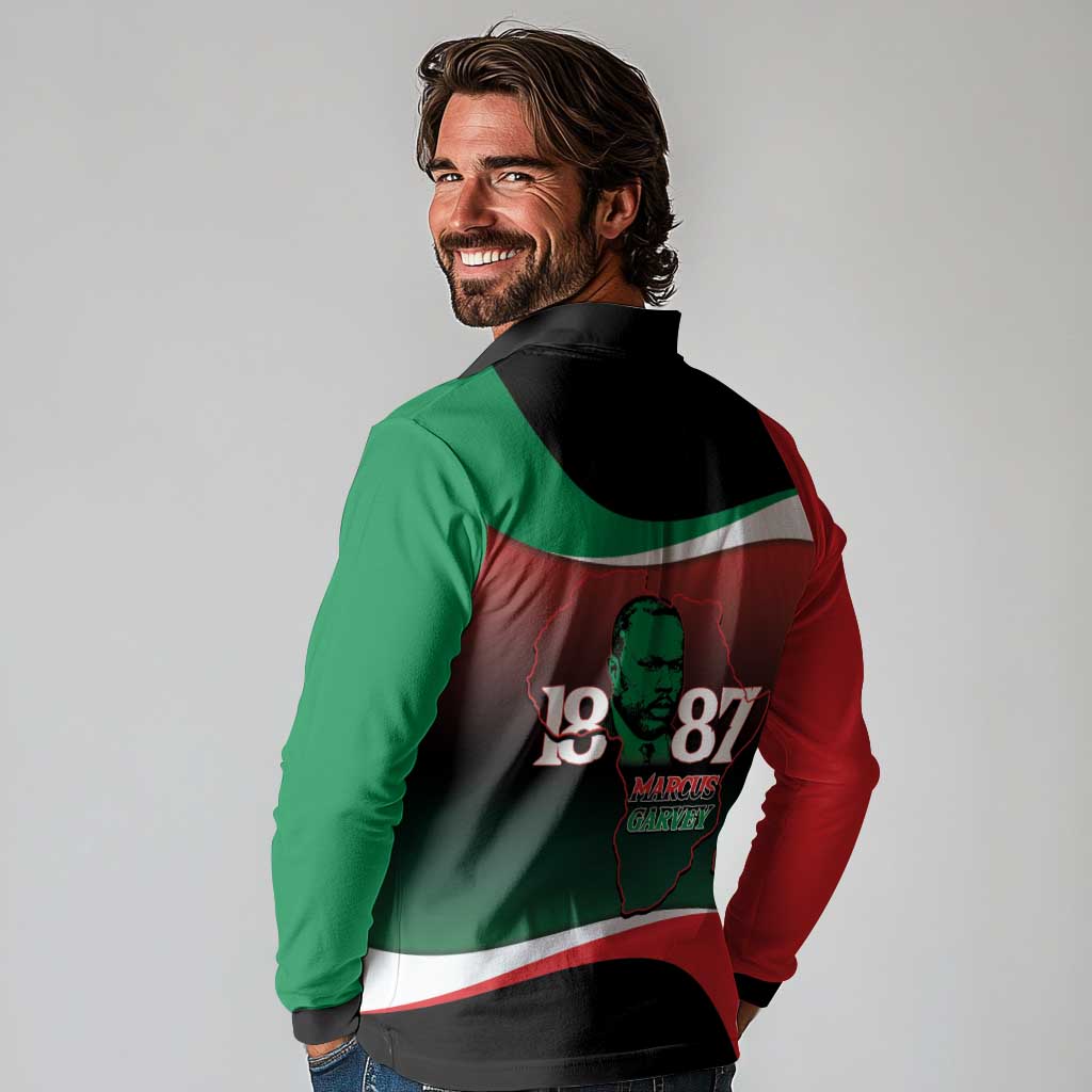 Marcus Garvey 1887 Long Sleeve Polo Shirt African Map Curves Style - Wonder Print Shop