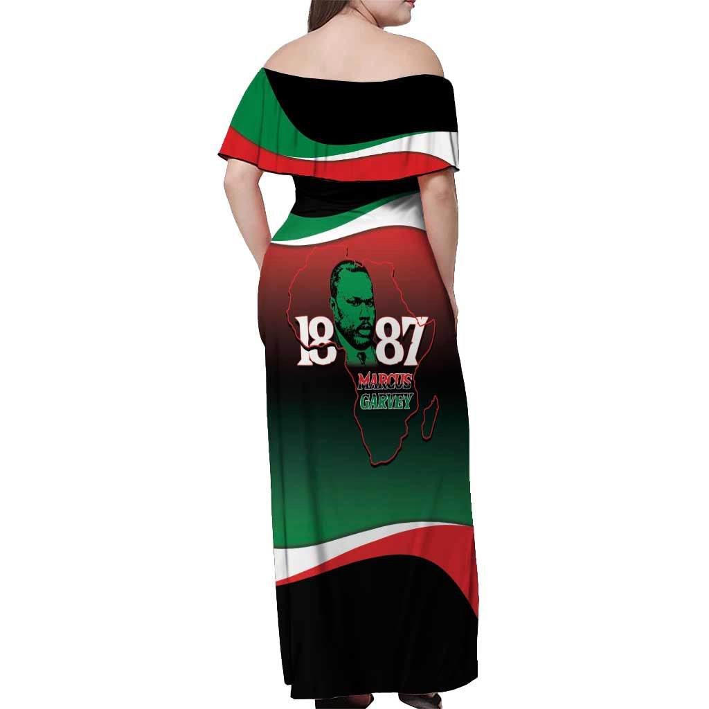 Marcus Garvey 1887 Off Shoulder Maxi Dress African Map Curves Style - Wonder Print Shop