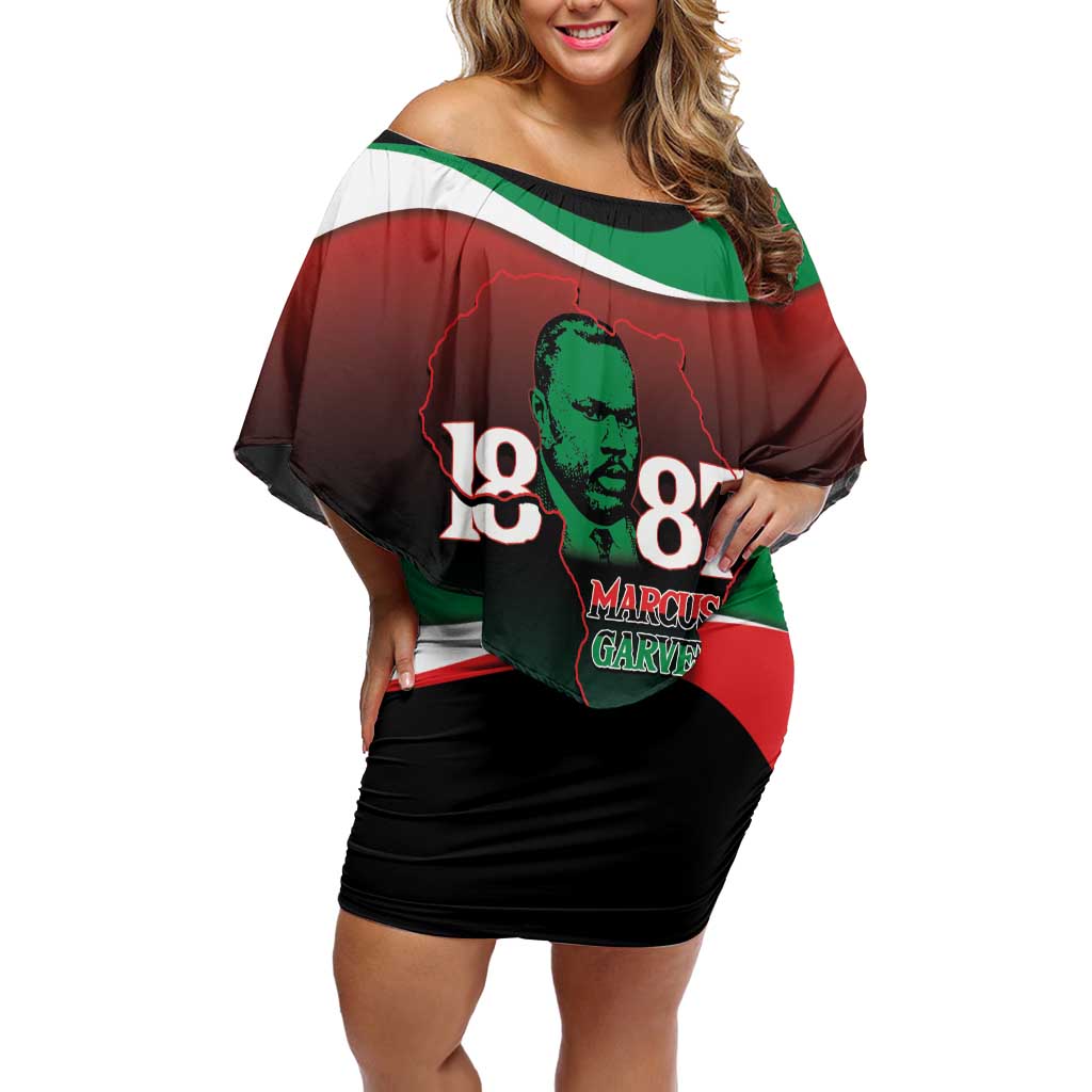 Marcus Garvey 1887 Off Shoulder Short Dress African Map Curves Style - Wonder Print Shop