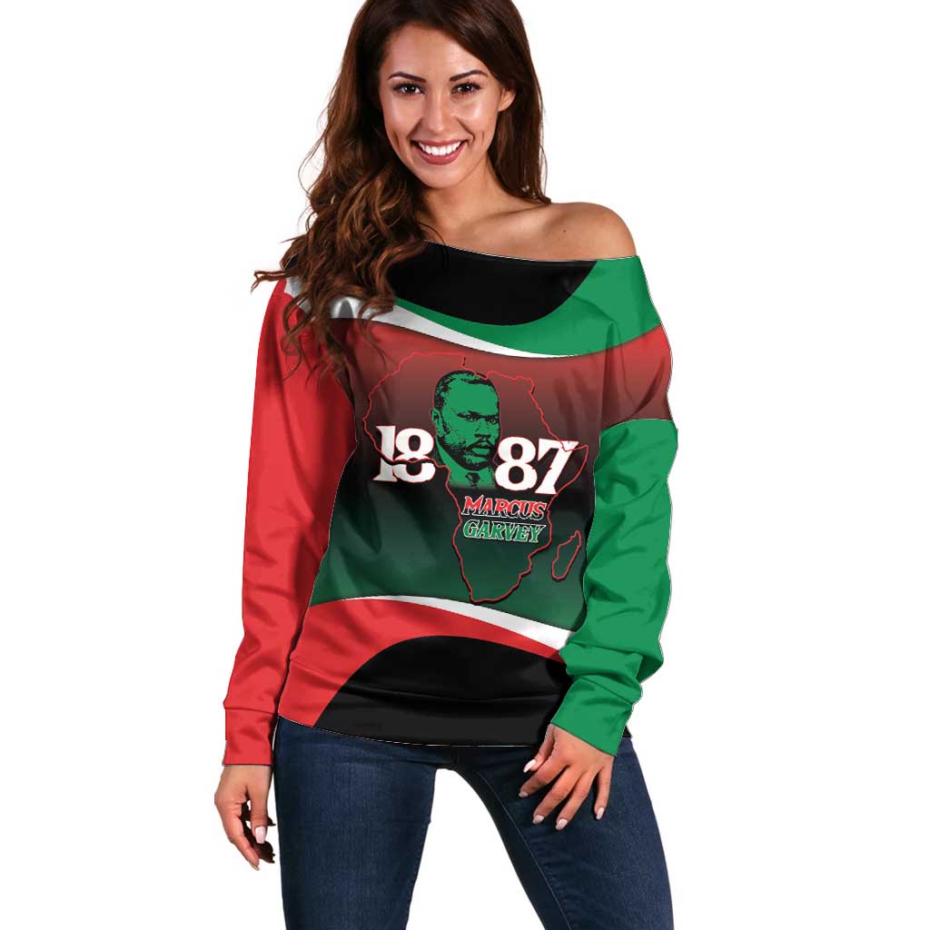 Marcus Garvey 1887 Off Shoulder Sweater African Map Curves Style - Wonder Print Shop