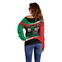Marcus Garvey 1887 Off Shoulder Sweater African Map Curves Style - Wonder Print Shop