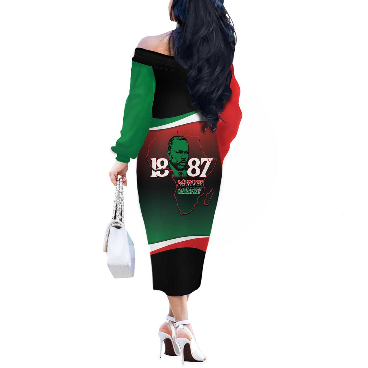 Marcus Garvey 1887 Off The Shoulder Long Sleeve Dress African Map Curves Style - Wonder Print Shop
