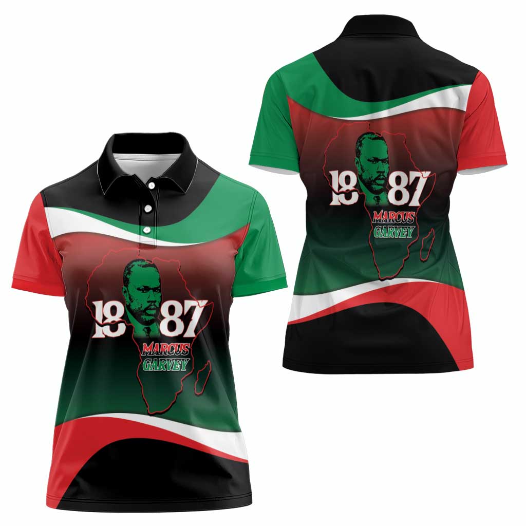 Marcus Garvey 1887 Women Polo Shirt African Map Curves Style - Wonder Print Shop