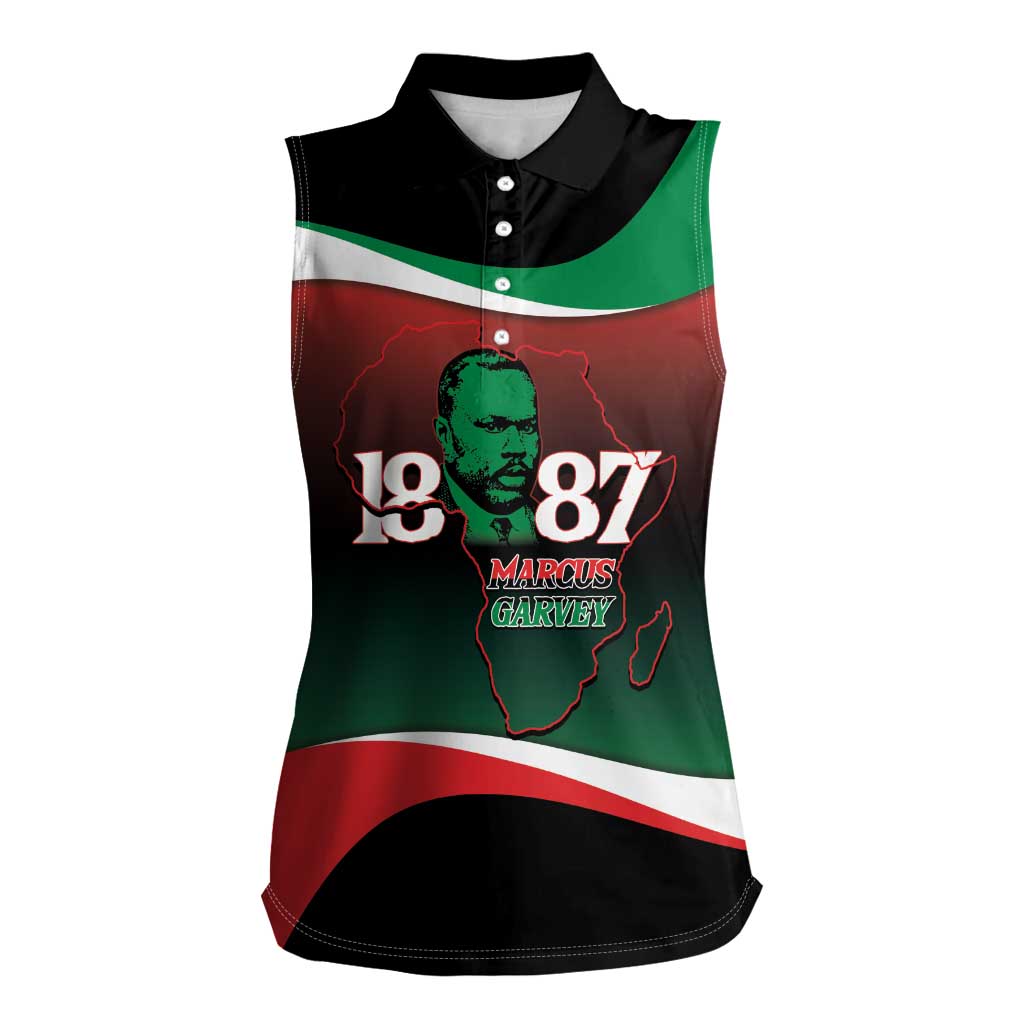 Marcus Garvey 1887 Women Sleeveless Polo Shirt African Map Curves Style - Wonder Print Shop