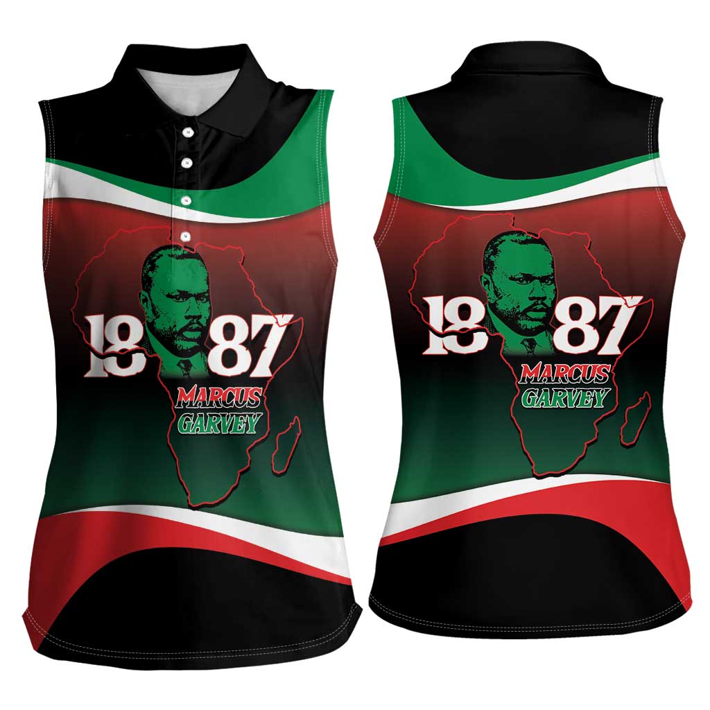 Marcus Garvey 1887 Women Sleeveless Polo Shirt African Map Curves Style - Wonder Print Shop