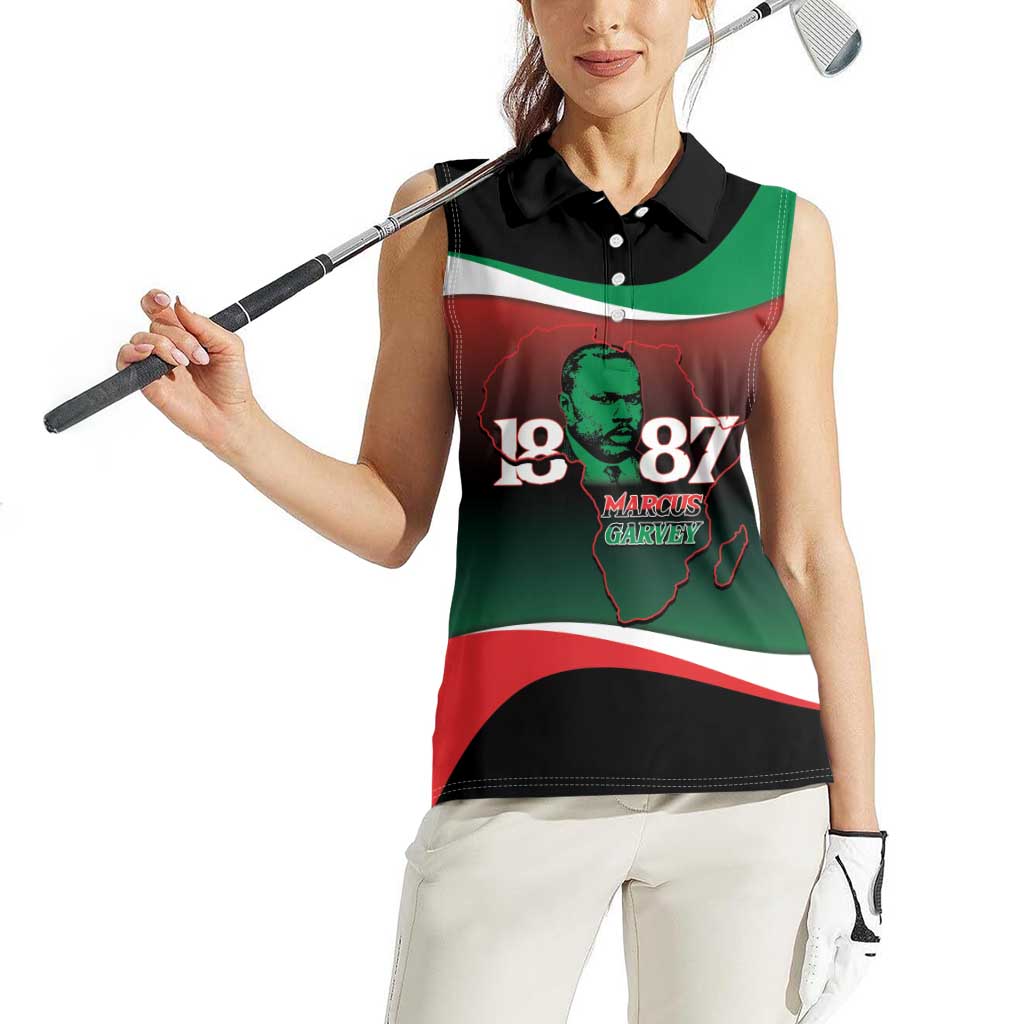Marcus Garvey 1887 Women Sleeveless Polo Shirt African Map Curves Style - Wonder Print Shop