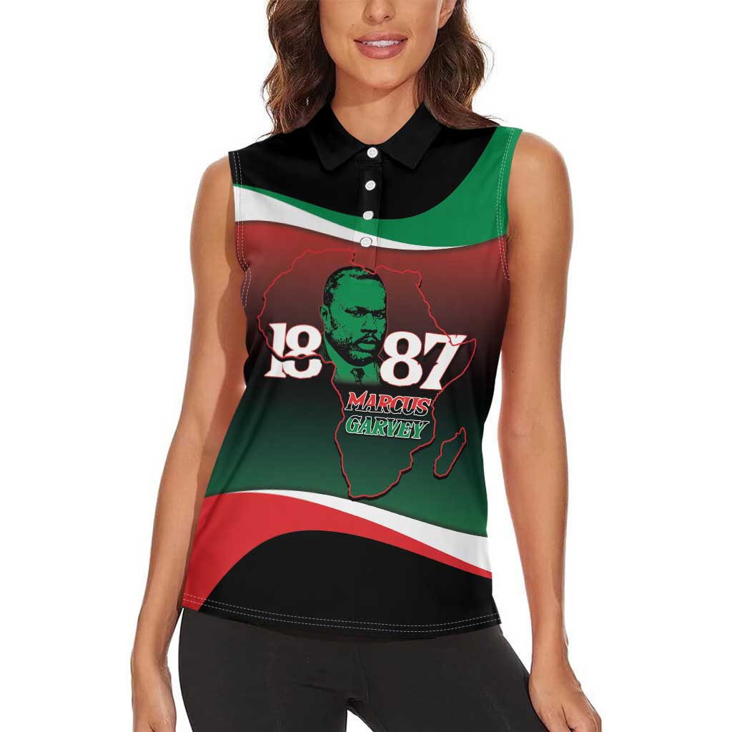 Marcus Garvey 1887 Women Sleeveless Polo Shirt African Map Curves Style - Wonder Print Shop