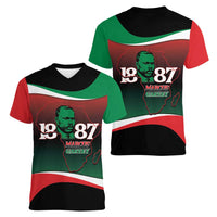 Marcus Garvey 1887 Women V-Neck T-Shirt African Map Curves Style - Wonder Print Shop