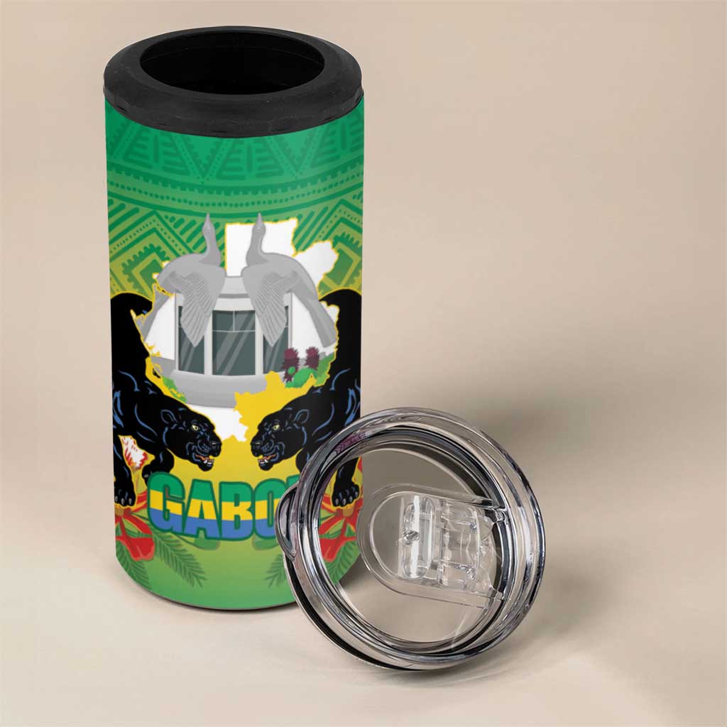 Gabon Independence Day 4 in 1 Can Cooler Tumbler Memorial Leon Mba Monument - Wonder Print Shop