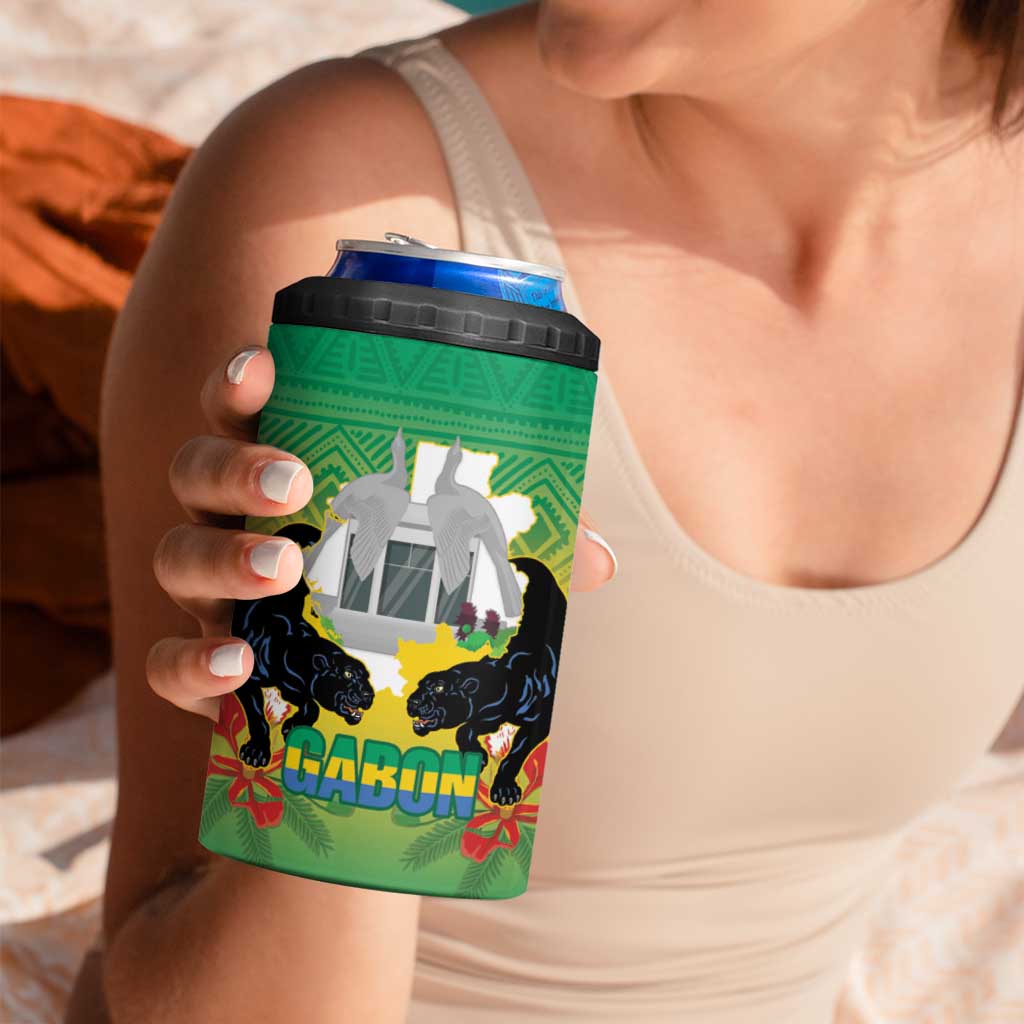 Gabon Independence Day 4 in 1 Can Cooler Tumbler Memorial Leon Mba Monument - Wonder Print Shop