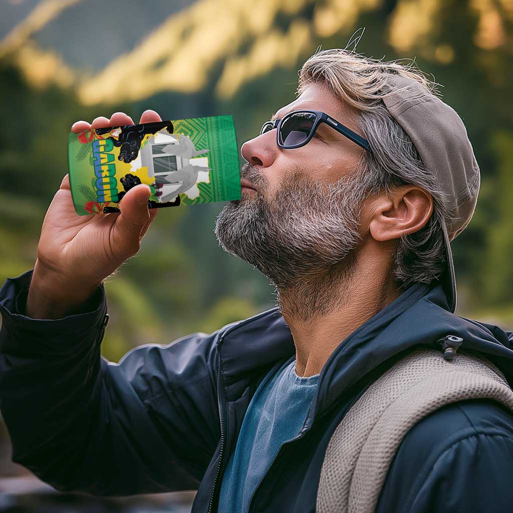 Gabon Independence Day 4 in 1 Can Cooler Tumbler Memorial Leon Mba Monument - Wonder Print Shop