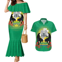 Gabon Independence Day Couples Matching Mermaid Dress and Hawaiian Shirt Memorial Leon Mba Monument - Wonder Print Shop