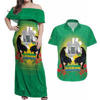 Gabon Independence Day Couples Matching Off Shoulder Maxi Dress and Hawaiian Shirt Memorial Leon Mba Monument - Wonder Print Shop