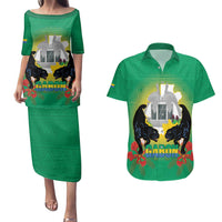 Gabon Independence Day Couples Matching Puletasi and Hawaiian Shirt Memorial Leon Mba Monument - Wonder Print Shop