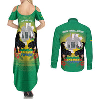 Gabon Independence Day Couples Matching Summer Maxi Dress and Long Sleeve Button Shirt Memorial Leon Mba Monument - Wonder Print Shop