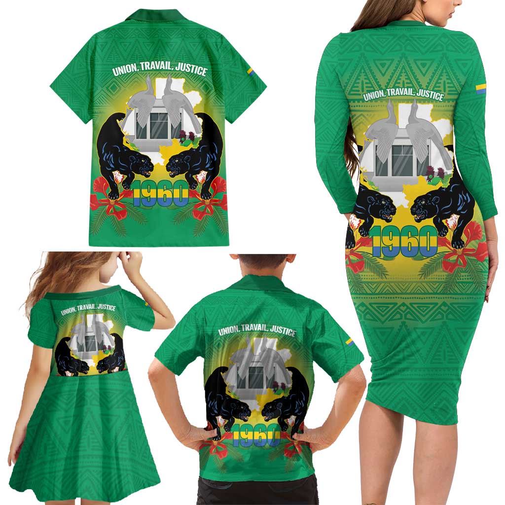 Gabon Independence Day Family Matching Long Sleeve Bodycon Dress and Hawaiian Shirt Memorial Leon Mba Monument - Wonder Print Shop