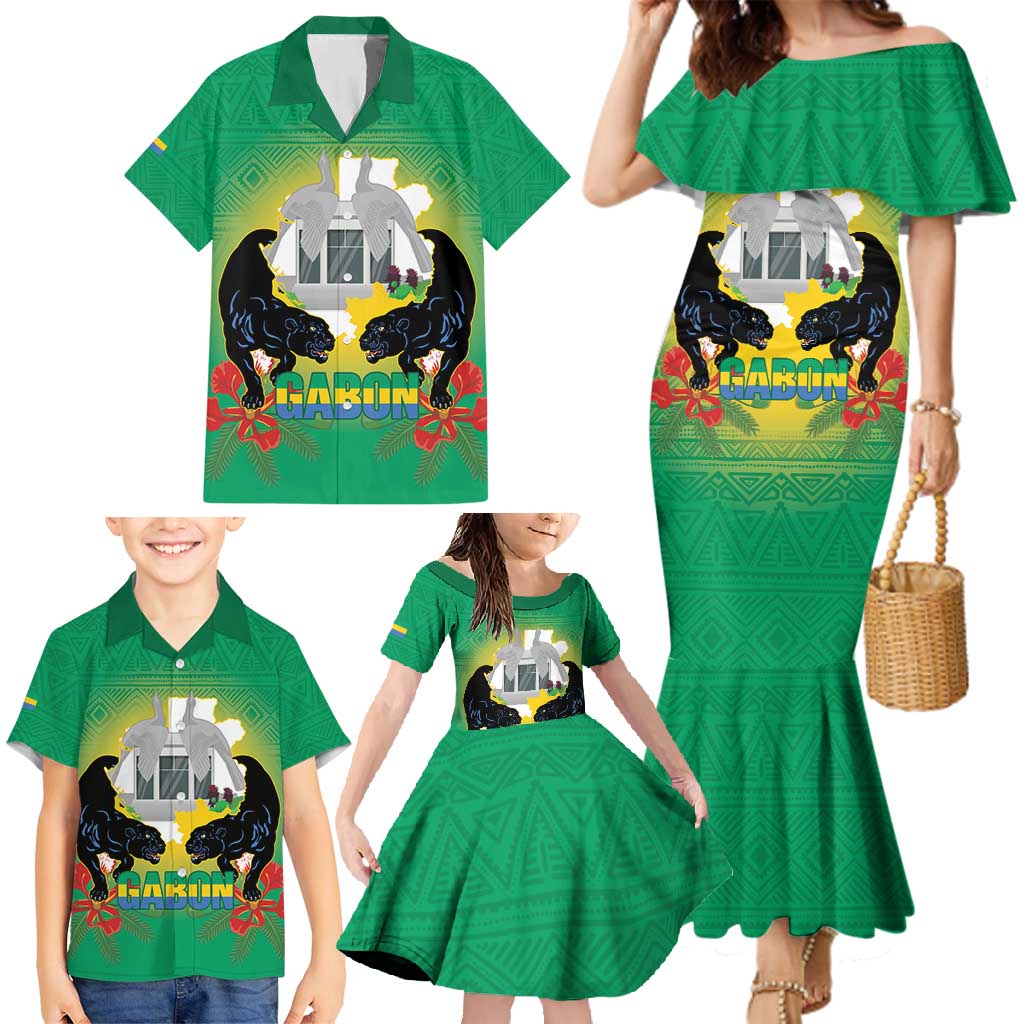 Gabon Independence Day Family Matching Mermaid Dress and Hawaiian Shirt Memorial Leon Mba Monument - Wonder Print Shop