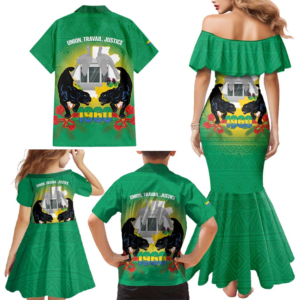Gabon Independence Day Family Matching Mermaid Dress and Hawaiian Shirt Memorial Leon Mba Monument - Wonder Print Shop