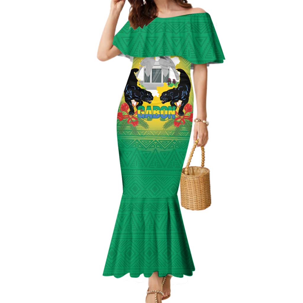 Gabon Independence Day Family Matching Mermaid Dress and Hawaiian Shirt Memorial Leon Mba Monument - Wonder Print Shop