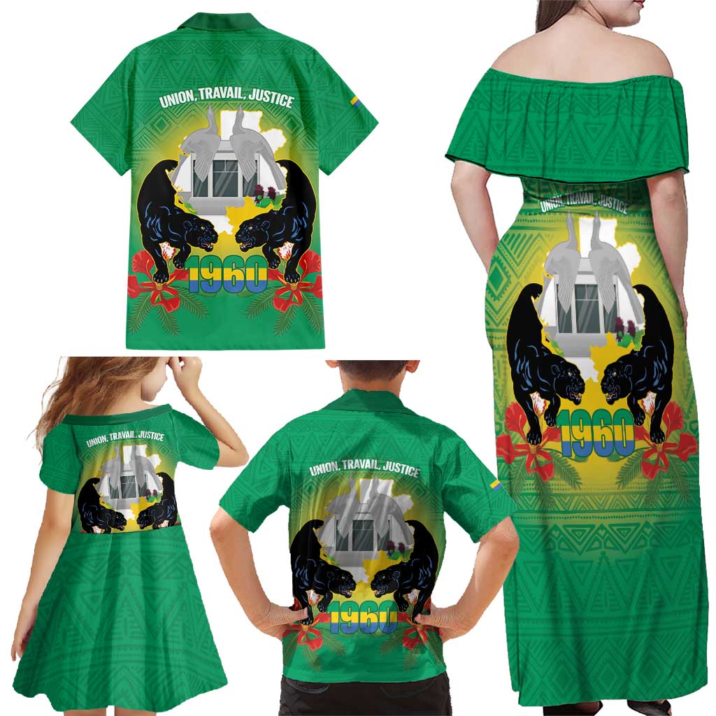 Gabon Independence Day Family Matching Off Shoulder Maxi Dress and Hawaiian Shirt Memorial Leon Mba Monument - Wonder Print Shop