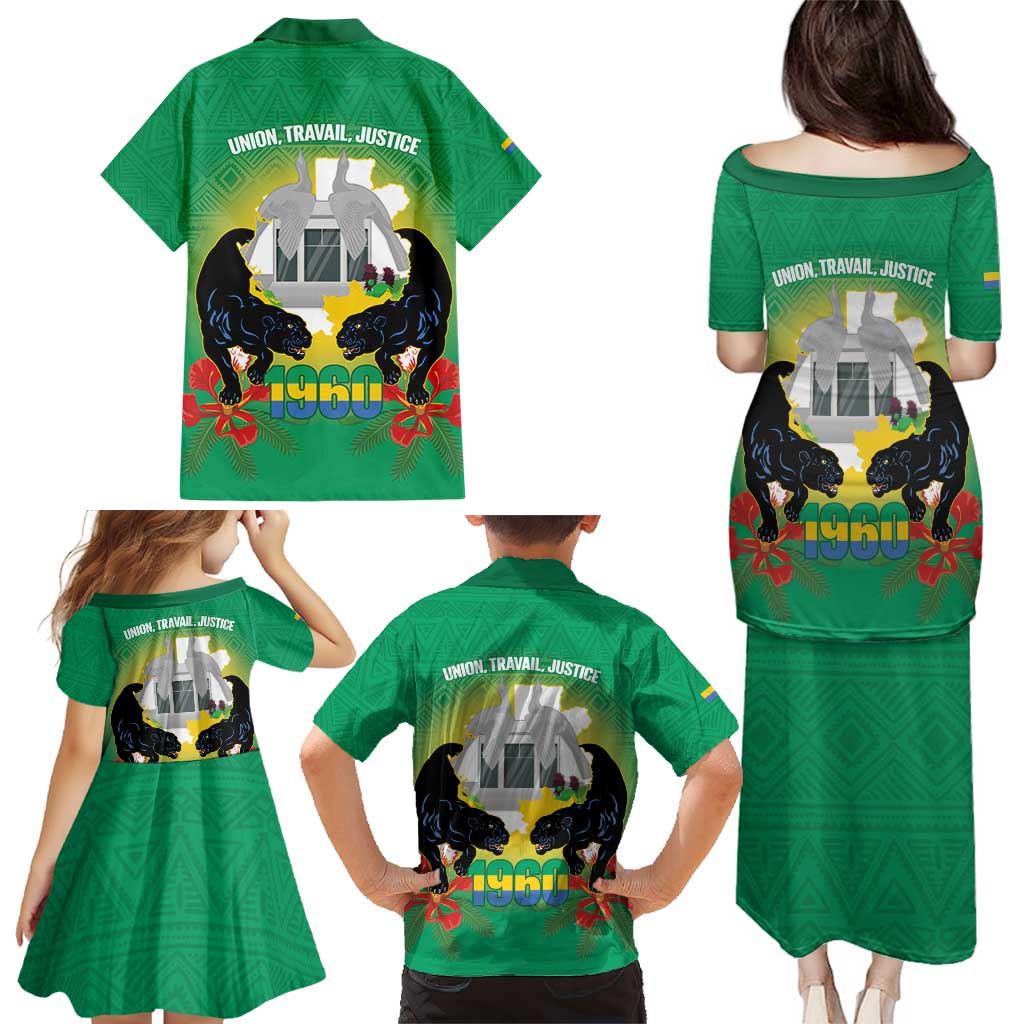 Gabon Independence Day Family Matching Puletasi and Hawaiian Shirt Memorial Leon Mba Monument - Wonder Print Shop