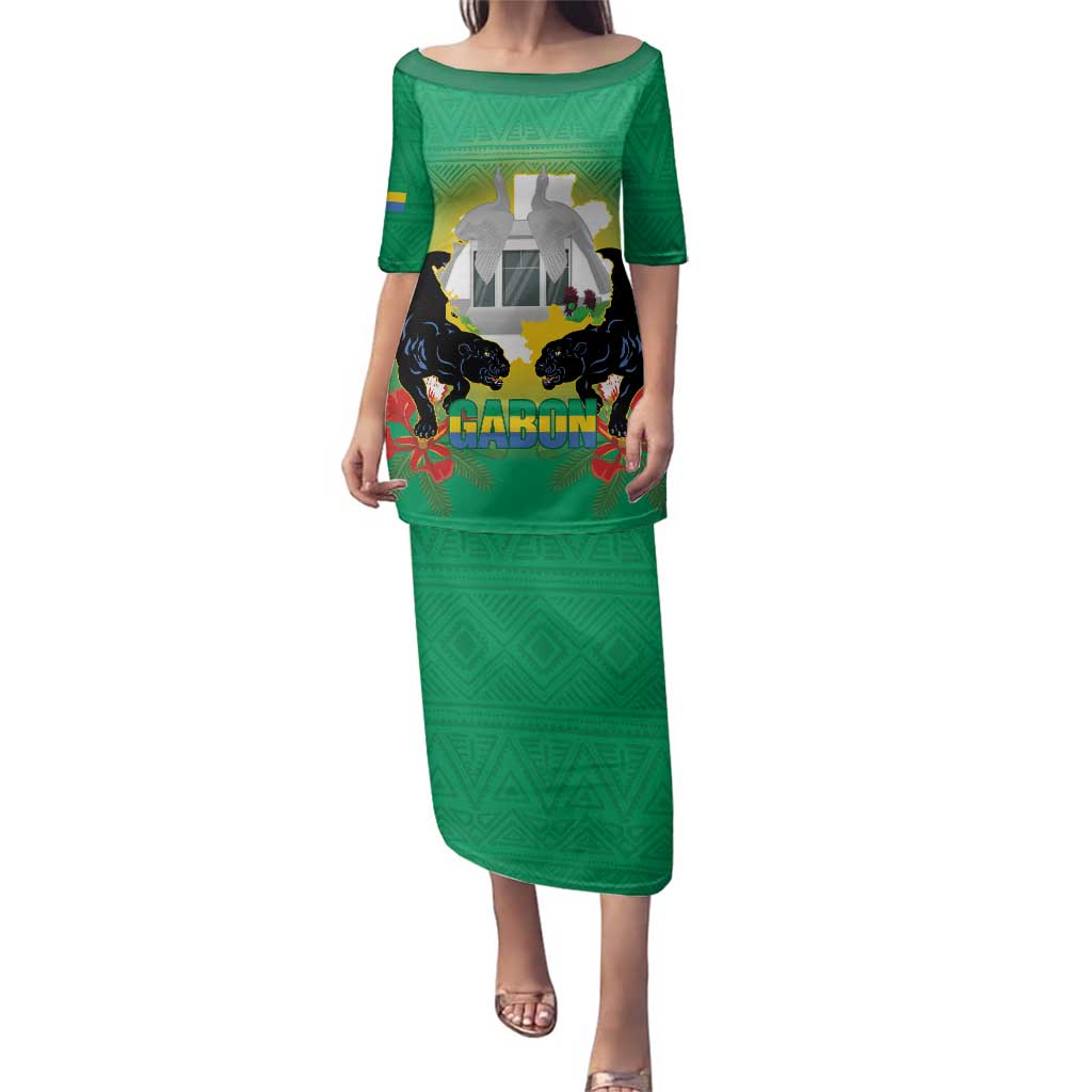 Gabon Independence Day Family Matching Puletasi and Hawaiian Shirt Memorial Leon Mba Monument - Wonder Print Shop