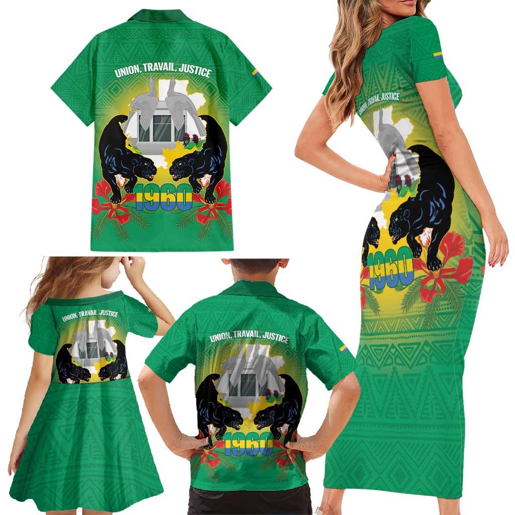 Gabon Independence Day Family Matching Short Sleeve Bodycon Dress and Hawaiian Shirt Memorial Leon Mba Monument - Wonder Print Shop