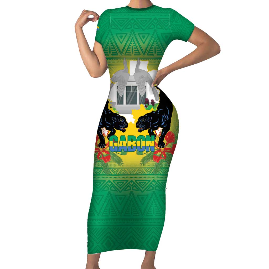 Gabon Independence Day Family Matching Short Sleeve Bodycon Dress and Hawaiian Shirt Memorial Leon Mba Monument - Wonder Print Shop